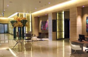 decorative glass feature wall with light defuser